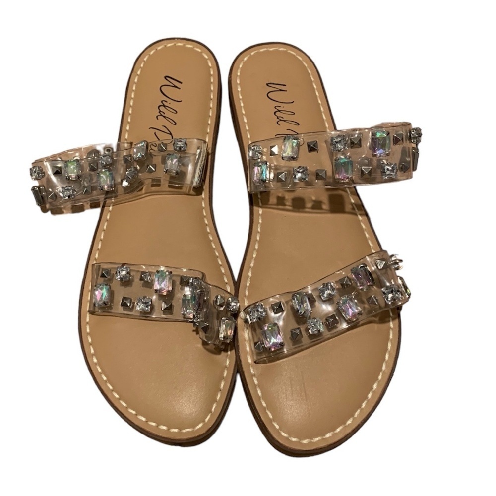 Wild Pair Ginnie Double Band Studded Slide Flats Size 10